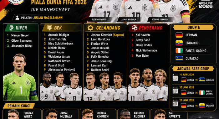 Skuad Timnas Jerman di Piala Dunia 2026: Perpaduan Generasi Emas dan Pengalaman, Siap Kejar Gelar Kelima